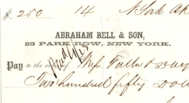 1853 Pre Civil War Bank Check Abraham Bell &amp; Son Chk #14 - $250 - $443.90 MXN