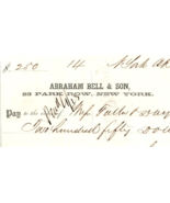 1853 Pre Civil War Bank Check Abraham Bell &amp; Son Chk #14 - $250 - $445.19 MXN