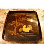 Japanese Lacquer Tray with Rooster, Bamboo Decoration in Taka-Maki-e Tec... - £292.91 GBP