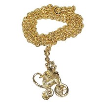 Monkey On A Bike Charm Necklace Gold Tone Bicycle Fun Cute Animals Circus Unique - £7.52 GBP