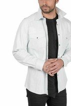 Party Stylish Lambskin 100%Leather Real Handmade Men Shirt Formal White ... - £83.55 GBP