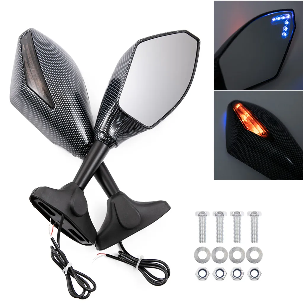 Carbon Fiber Integrated Amber LED Turn Signal Indicators Rearview Side Mirrors - £36.75 GBP