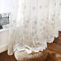 Romantic White Floral Sheer Curtain For Bedroom, 39 Inch Wide, 63 Inch Long - £32.42 GBP