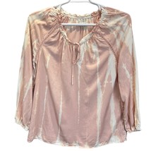 Knox Rose Tie Dye Blouse Top Pink White Size M Long Sleeve Loose Fit Ruffle  - £19.78 GBP