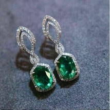 4Ct Oval Cut Lab Created Emerald Drop &amp; Dangle Earrings 14K White Gold Plated - £126.60 GBP