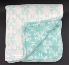 Just Born Filigree Baby Blanket Reversible Aqua White Swirl Trellis - $21.99