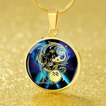 Aquarius Purple Galaxy Zodiac Necklace Stainless Steel or 18k Gold Circle Penda - £34.14 GBP+