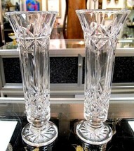 WATERFORD Pair 9&quot; Bud Vases Signed &amp; Mint 1980&#39;s - £71.30 GBP