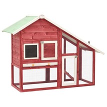 vidaXL Rabbit Hutch Red and White Solid firwood, plywood, steel wire Large - $5,868.56 MXN