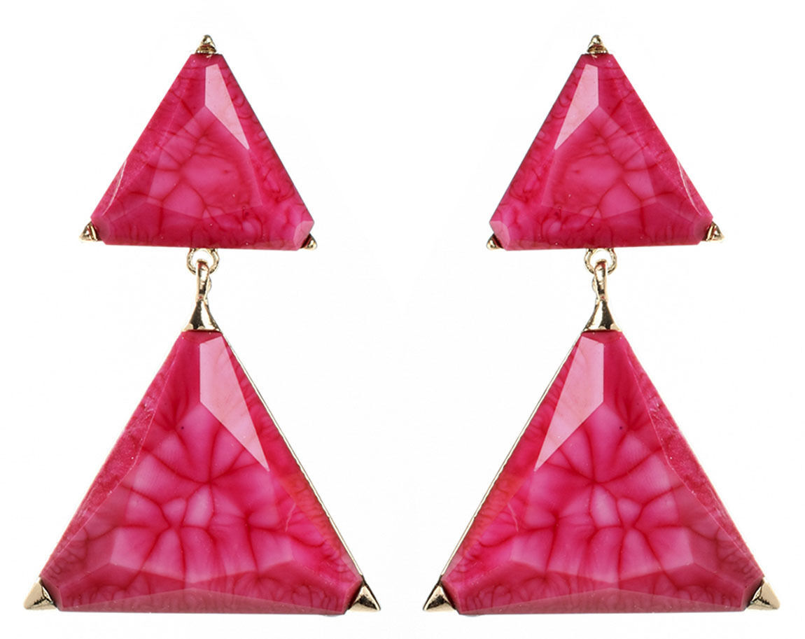 Primary image for Amrita Singh Gold Bermuda Fuschia Resin LARGE Triangle Earrings ERC 3028 NWT 