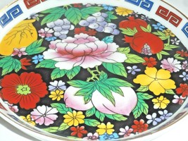 Porcelain Round Dish Hand Painted Asian Chinese Flowers And Fruit Design  - £7.51 GBP