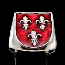 Sterling silver ring Fleur de Lys Royal coat of arms France 3 French Lily Flower - £72.29 GBP