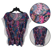 Women&#39;s Elegant Pink &amp; Blue Floral Lace Top with Ruffled Details - Size ... - $512.48 MXN