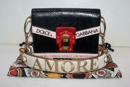 Dolce &amp; Gabbana Leather and Ayers Skin Embroidered Lucia Shoulder Bag Black - £2,981.30 GBP