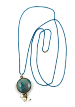 Vintage Blue Purple Swirl Stone Dangle Pearl Pendant Necklace Blue Ball ... - $27.72