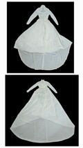 Vtg 50s Satin Moire Wedding Button Up Gown, Train Swan Neck, Full Pettic... - $282.15