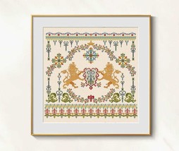 Cottagecore cross stitch blackwork pattern pdf - Victorian ornament cros... - $8.29