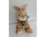 Easter Bunny Holding Carrot Plush Stuffed Animal Brown Green White Bow S... - $19.78