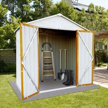 Outdoor Storage Shed 6x4ft Apex Roof | White &amp; Yellow Durable Storage - $257.99