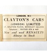 1954 Clayton&#39;s Cars Ltd Renault Dealership Advertisement Automobilia E89F5 - €17,04 EUR