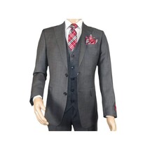 Men Suit BERLUSCONI Turkey 100% Italian Wool Super 180's 3pc Vested #Ber12 Gray image 3