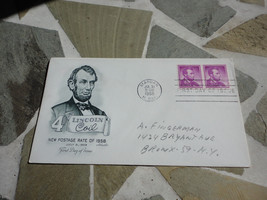 1958 4 cent Lincoln Coil New Postage Rate First Day Issue Envelope 2 Stamps - $2.50