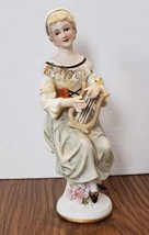 Vintage Norleans Japan Figurine 9 Inch Lady in Green Dress Playing The Harp - £10.05 GBP