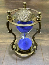 Antique Brass Sand Timer Handmade Blue Sand Hourglass Victorian Style Clock 7 In - £25.11 GBP