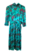 Vintage Pellini by Von Bramlett Women 14 Silky Floral Dress Green VTG 80... - £18.92 GBP