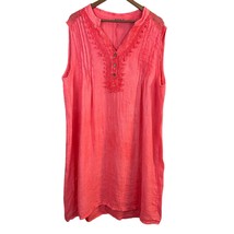 Alessia Pacini Dress 2X Coral 100% Linen Shift Crochet Lace Sleeveless V-Neck - £31.43 GBP