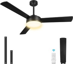 52 Inch Ceiling Fans With Lights And Remote, Outdoor Black Ceiling Fan, Modern 3 - £132.88 GBP