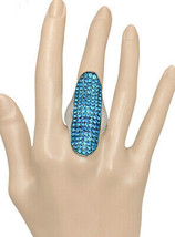 Turquoise Blue Rhinestones Oval Oblong Stretchable Party Ring Costume Je... - £12.53 GBP