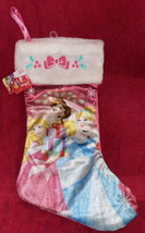 Disney Princess Aurora Cinderella &amp; Belle Christmas Stocking Pink NEW 17” - £11.78 GBP