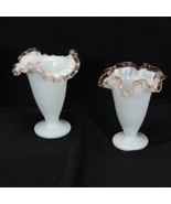 Fenton Pink Rose Crest Cone Fluted Vase 6.5” tall Lot of 2 Vintage - $558.61 MXN