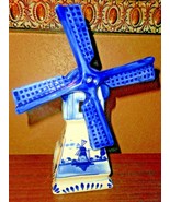 Delft Blue Holland Windmill House Candle Holder Windmill Scene Open Back... - $37.52