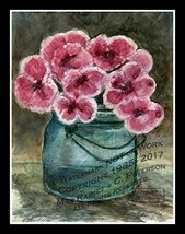 &quot;Claire&#39;s pink flowers in an old Ball jar.&quot; A cluster of flowers in a vintage aq - £201.38 GBP