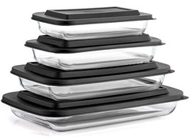 8pc Glass Bakeware Set. 4x Baking Pan Dishes and 4x Baking Dish Lids for Kitchen - £106.12 GBP