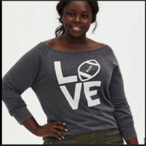 Torrid Sweatshirt Love Football Size 6 / 6X Off Shoulder Gray Graphic To... - $49.72