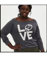 Torrid Sweatshirt Love Football Size 6 / 6X Off Shoulder Gray Graphic To... - $49.72