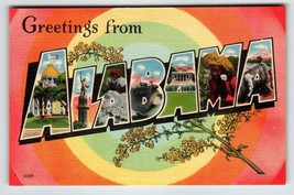 Greetings From Alabama Large Letter Linen State Postcard Unposted Colourpicture - £7.82 GBP