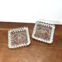 Set of 2, Letter M Crystal Glass Small Ashtrays, Vintage - £15.42 GBP