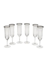 Fluted Champagne Glasses Silver Rimmed Set of 6 Mid-Century Modern Barware - £25.17 GBP