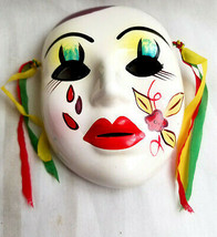 Sad Lady Face Mask Theater Mardi Gras Masquerade Decor Wall Art Ceramic Color - £31.13 GBP