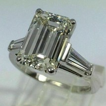 3.2 KT Smeraldo Taglio LC Moissanite 3 Stone Engagement Ring Argento Sterling - £175.38 GBP