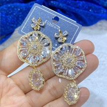 Shiny Cubic Zirconia Long Floral Drop Earrings Vintage Ladies Evening Jewelry Gi - £35.46 GBP