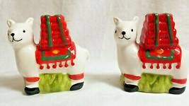 Llama, Llama Animal Holiday Salt Pepper Shakers White Red Green with Sto... - $29.95