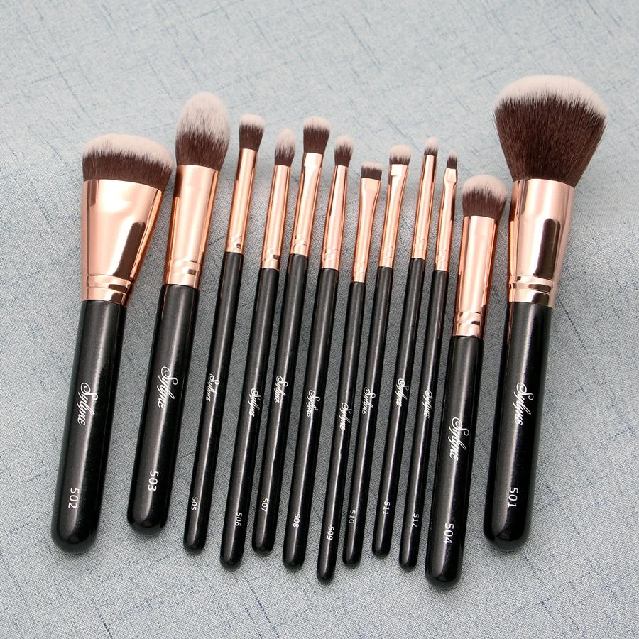 Brushes set 12pcs synthetic hair gold foundation powder contour eyeshadow make up brush thumb200