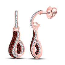 10kt Rose Gold Womens Round Red Color Enhanced Diamond Dangle Earrings 3/8 Cttw - £473.93 GBP