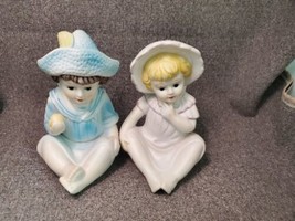 Piano Babies Porcelain Bisque Boy &amp; Girl Figurines Set Vintage - £31.24 GBP