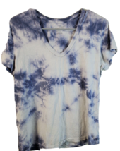 Universal Thread T Shirt Womens Medium White Blue Tie Dye Knit V Neck Pullover - £8.20 GBP